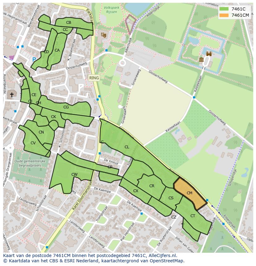 Afbeelding van het postcodegebied 7461 CM op de kaart.
