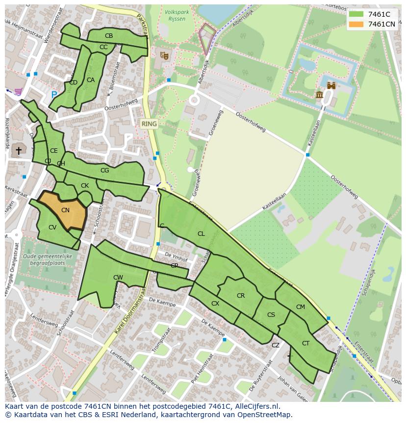 Afbeelding van het postcodegebied 7461 CN op de kaart.