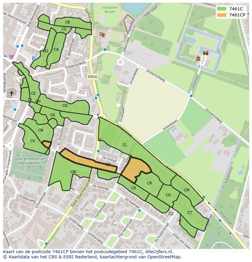Afbeelding van het postcodegebied 7461 CP op de kaart.