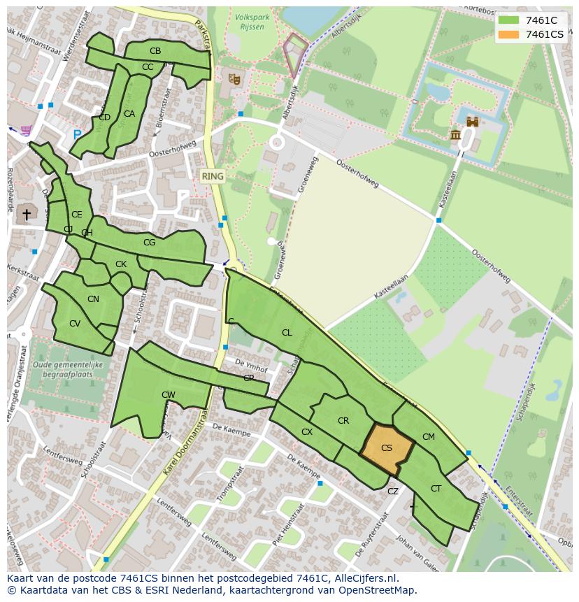 Afbeelding van het postcodegebied 7461 CS op de kaart.