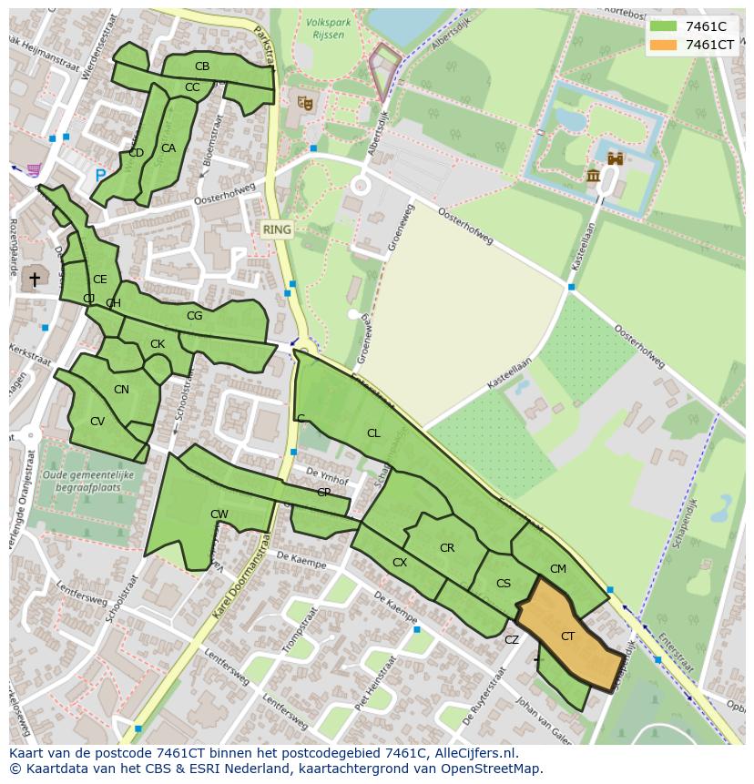 Afbeelding van het postcodegebied 7461 CT op de kaart.