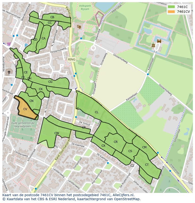 Afbeelding van het postcodegebied 7461 CV op de kaart.