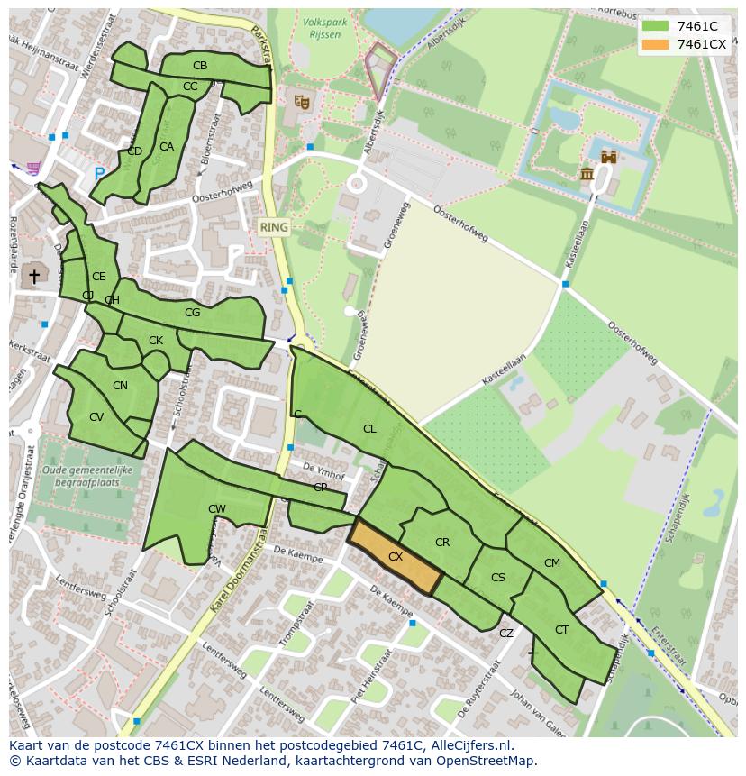 Afbeelding van het postcodegebied 7461 CX op de kaart.