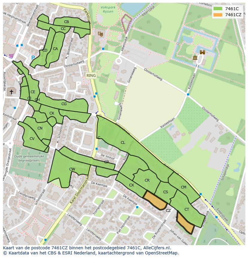 Afbeelding van het postcodegebied 7461 CZ op de kaart.