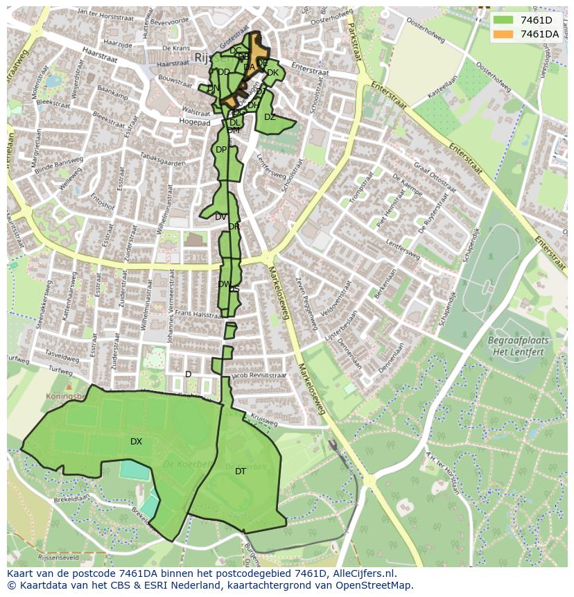 Afbeelding van het postcodegebied 7461 DA op de kaart.