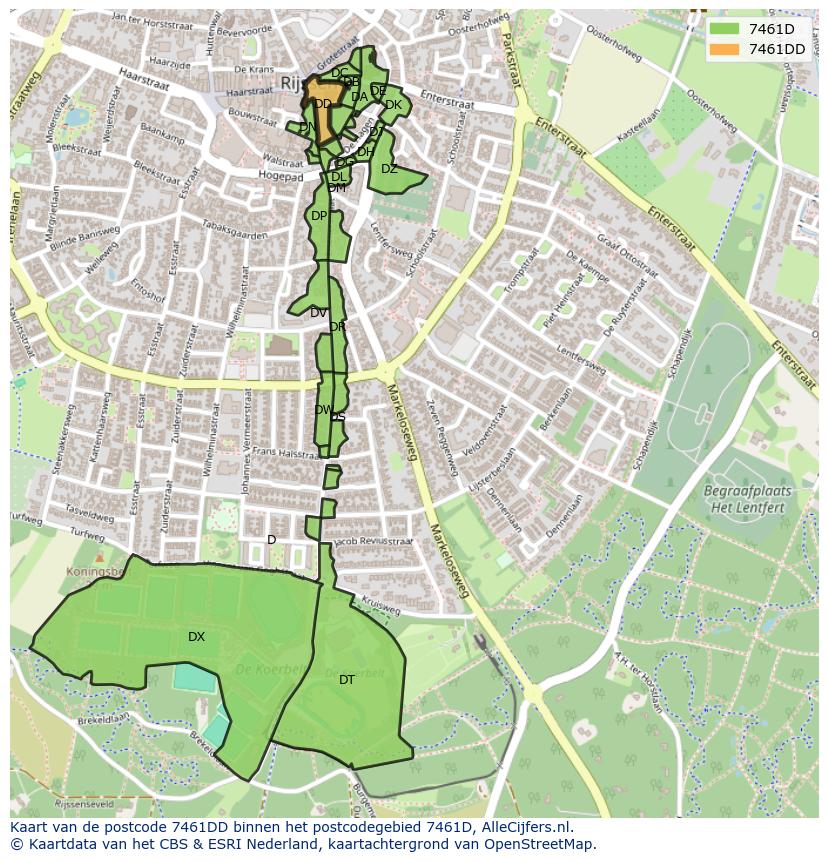 Afbeelding van het postcodegebied 7461 DD op de kaart.