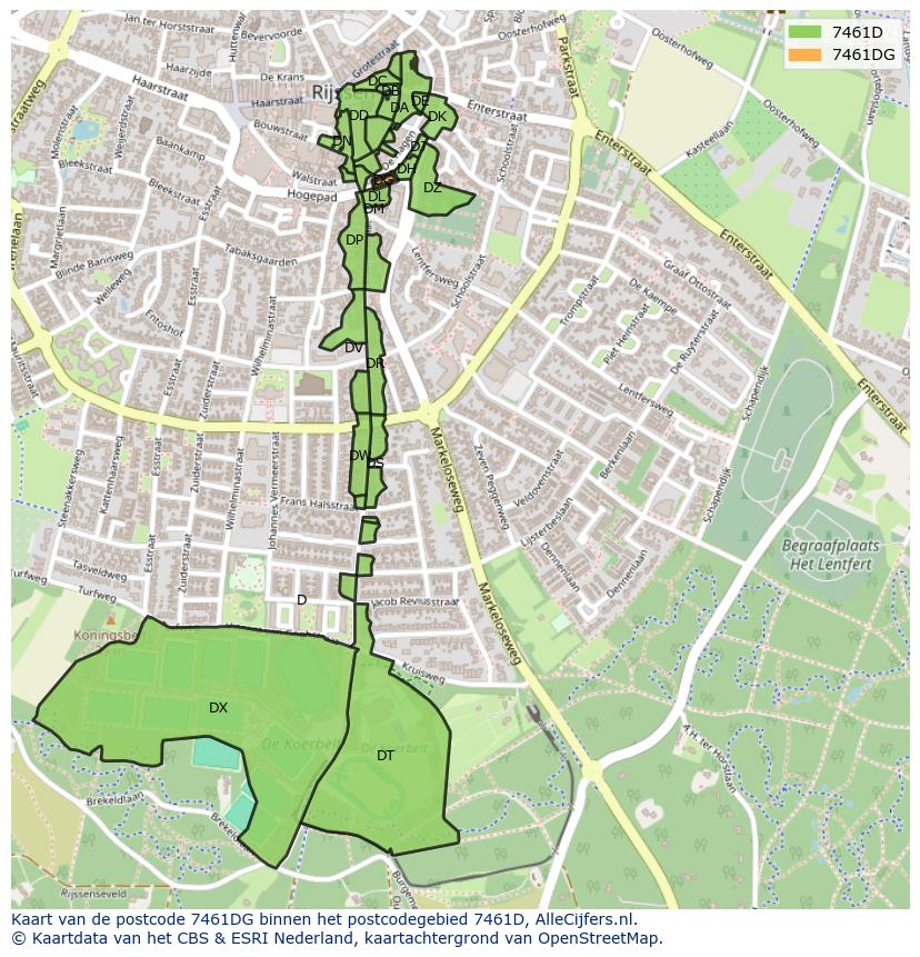 Afbeelding van het postcodegebied 7461 DG op de kaart.