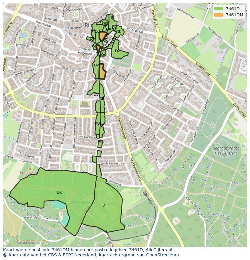 Afbeelding van het postcodegebied 7461 DM op de kaart.