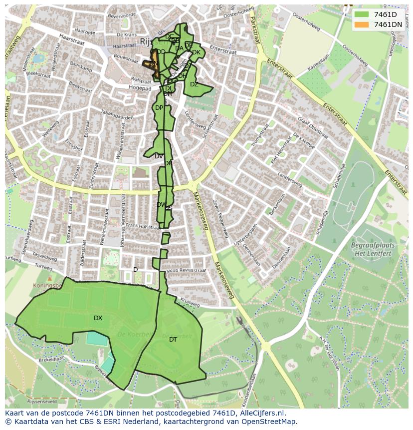 Afbeelding van het postcodegebied 7461 DN op de kaart.