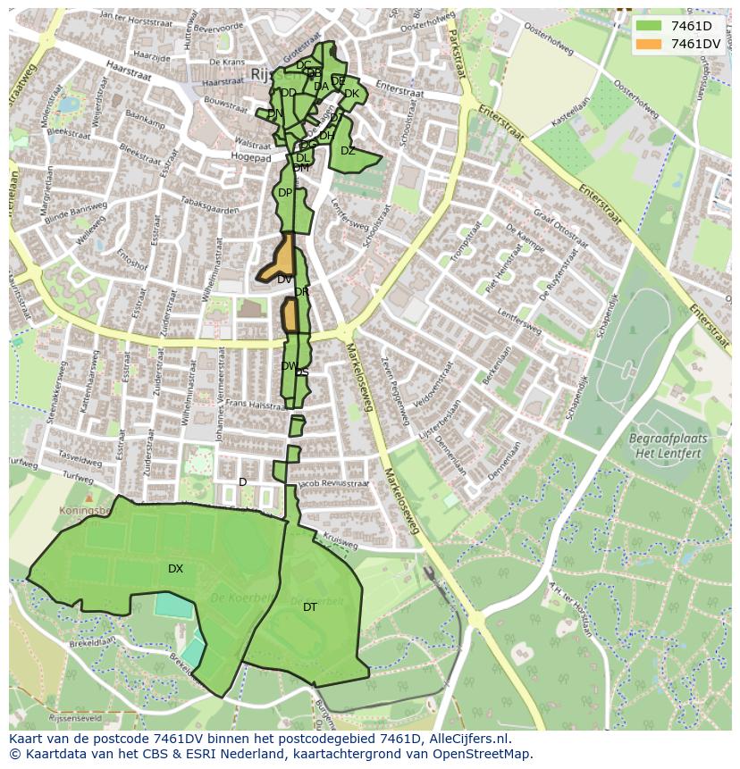 Afbeelding van het postcodegebied 7461 DV op de kaart.