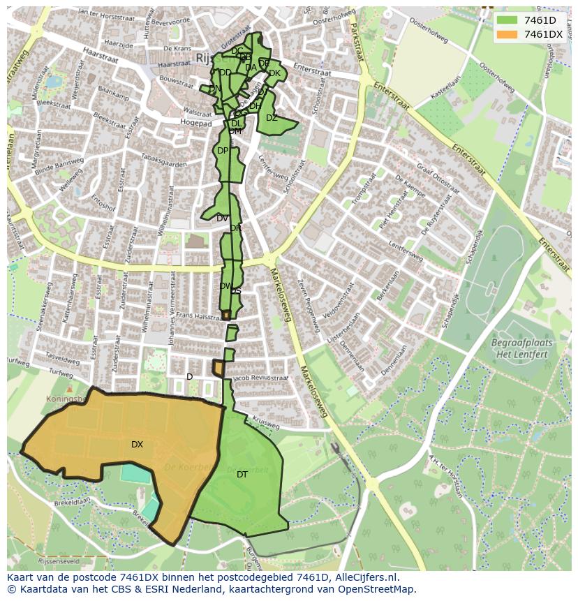 Afbeelding van het postcodegebied 7461 DX op de kaart.