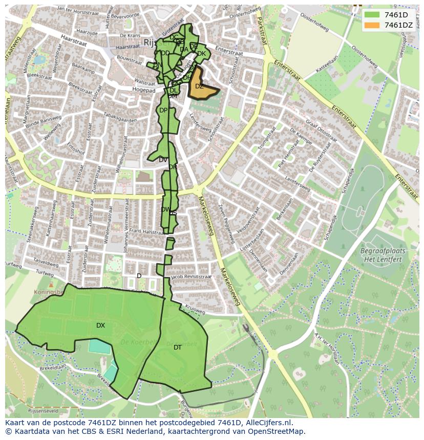 Afbeelding van het postcodegebied 7461 DZ op de kaart.