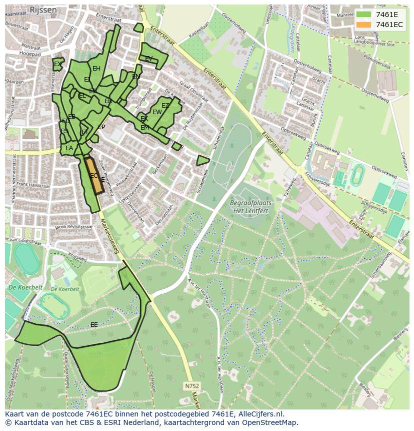 Afbeelding van het postcodegebied 7461 EC op de kaart.