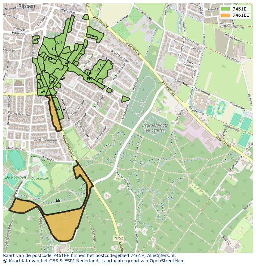 Afbeelding van het postcodegebied 7461 EE op de kaart.