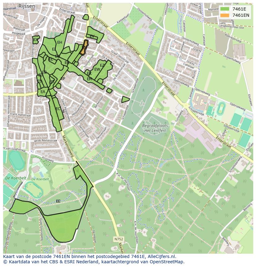 Afbeelding van het postcodegebied 7461 EN op de kaart.