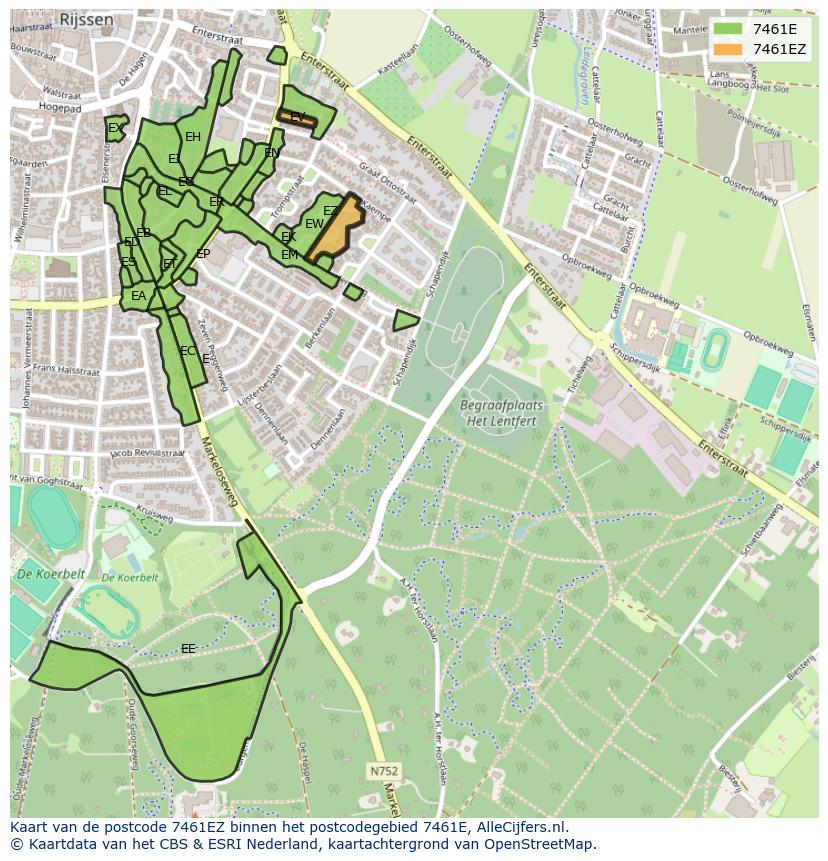 Afbeelding van het postcodegebied 7461 EZ op de kaart.