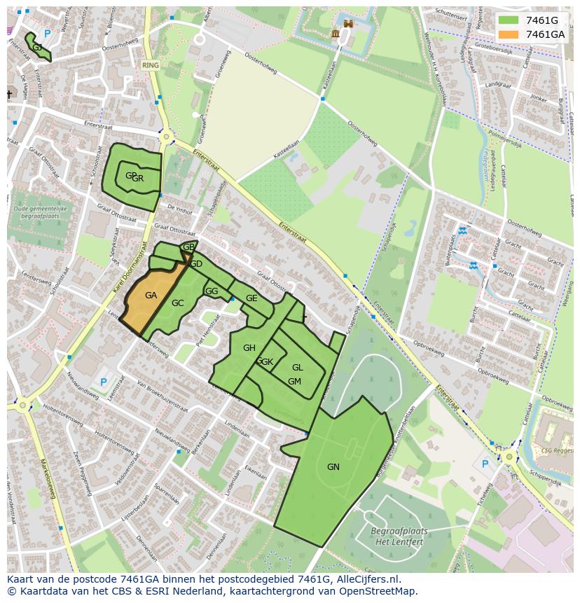 Afbeelding van het postcodegebied 7461 GA op de kaart.