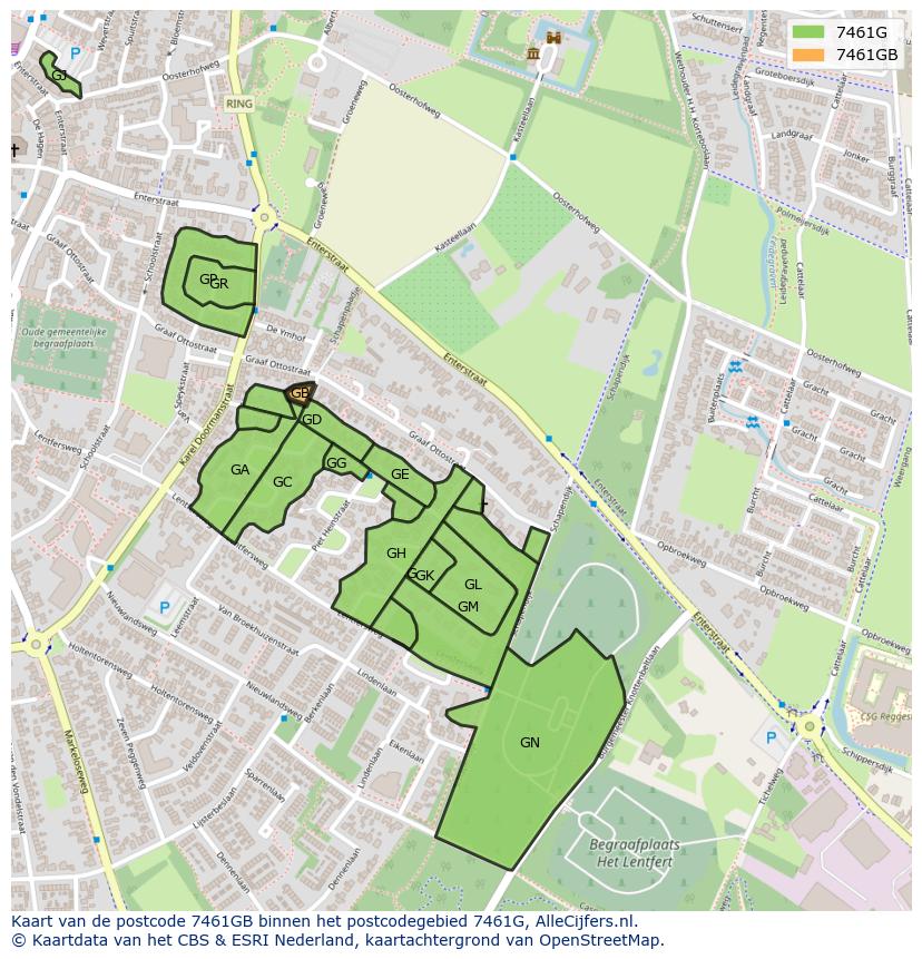 Afbeelding van het postcodegebied 7461 GB op de kaart.