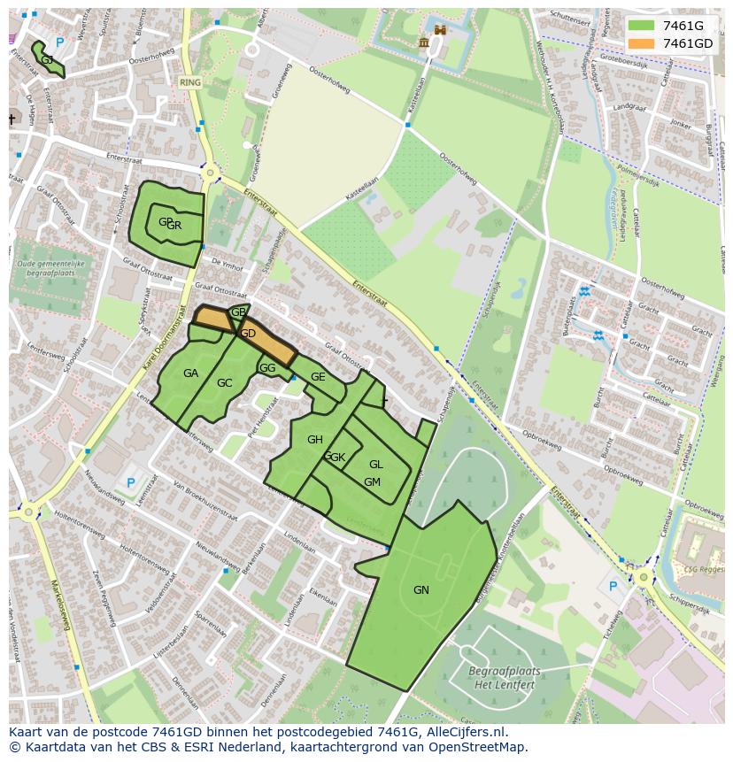 Afbeelding van het postcodegebied 7461 GD op de kaart.
