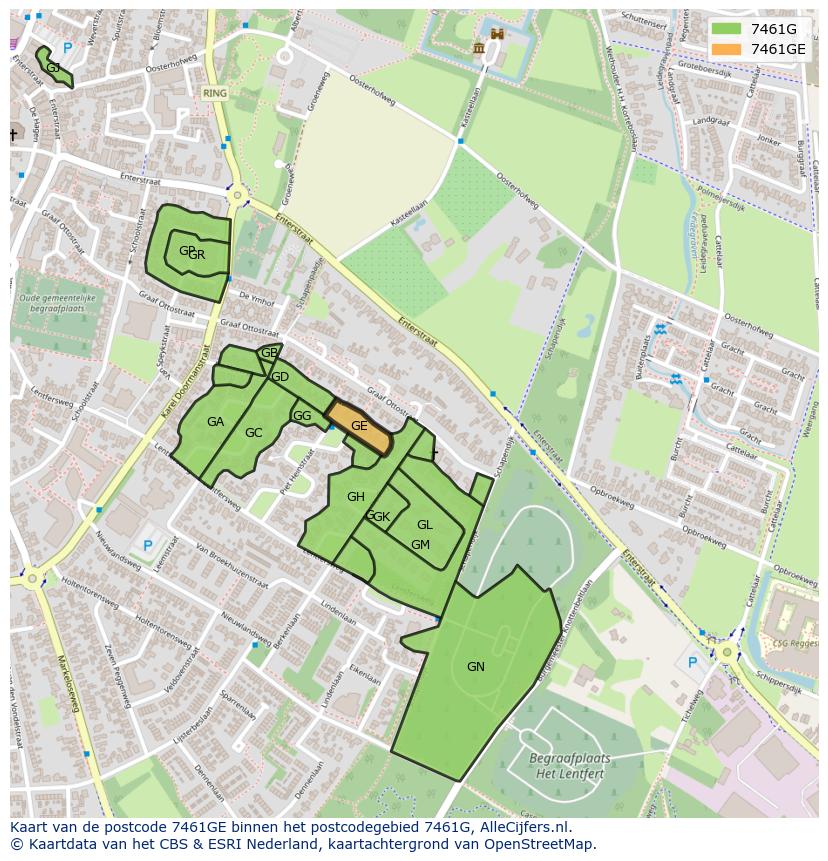 Afbeelding van het postcodegebied 7461 GE op de kaart.