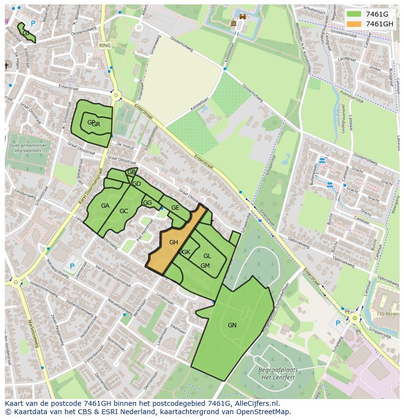 Afbeelding van het postcodegebied 7461 GH op de kaart.