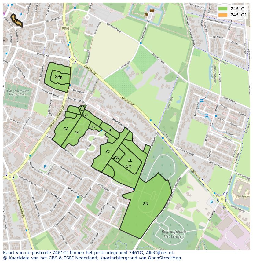 Afbeelding van het postcodegebied 7461 GJ op de kaart.