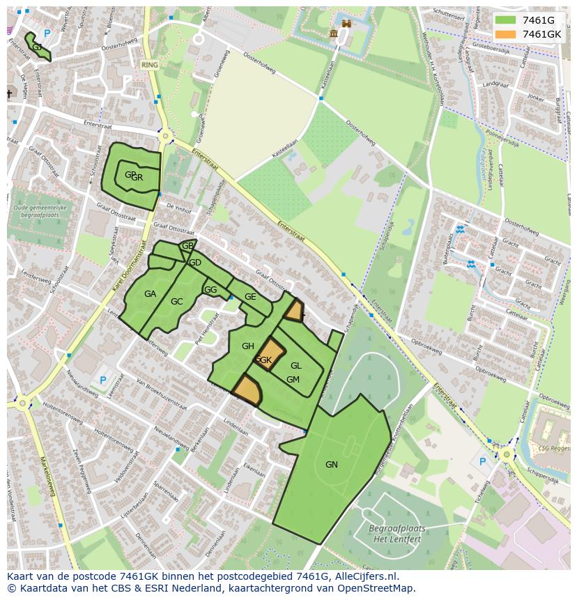 Afbeelding van het postcodegebied 7461 GK op de kaart.