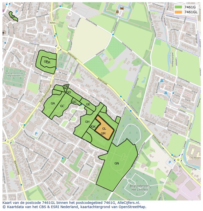 Afbeelding van het postcodegebied 7461 GL op de kaart.