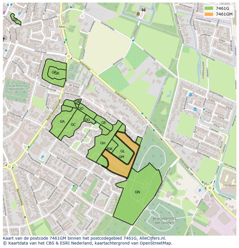 Afbeelding van het postcodegebied 7461 GM op de kaart.
