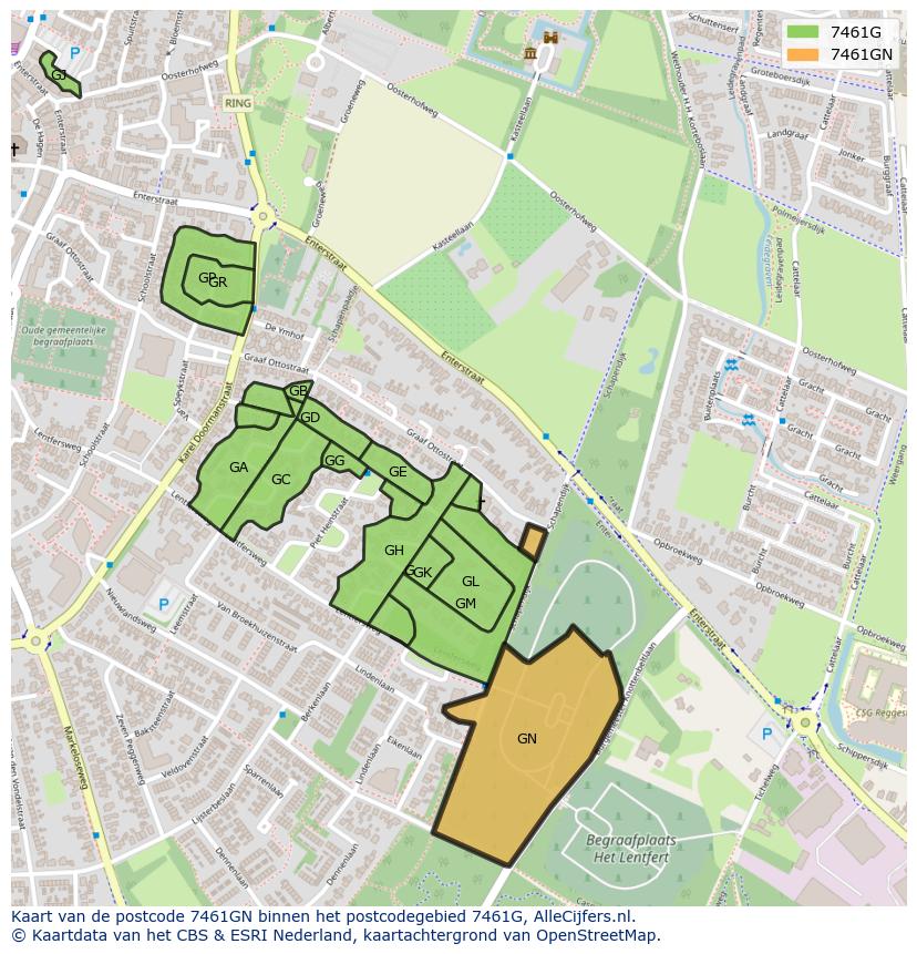Afbeelding van het postcodegebied 7461 GN op de kaart.
