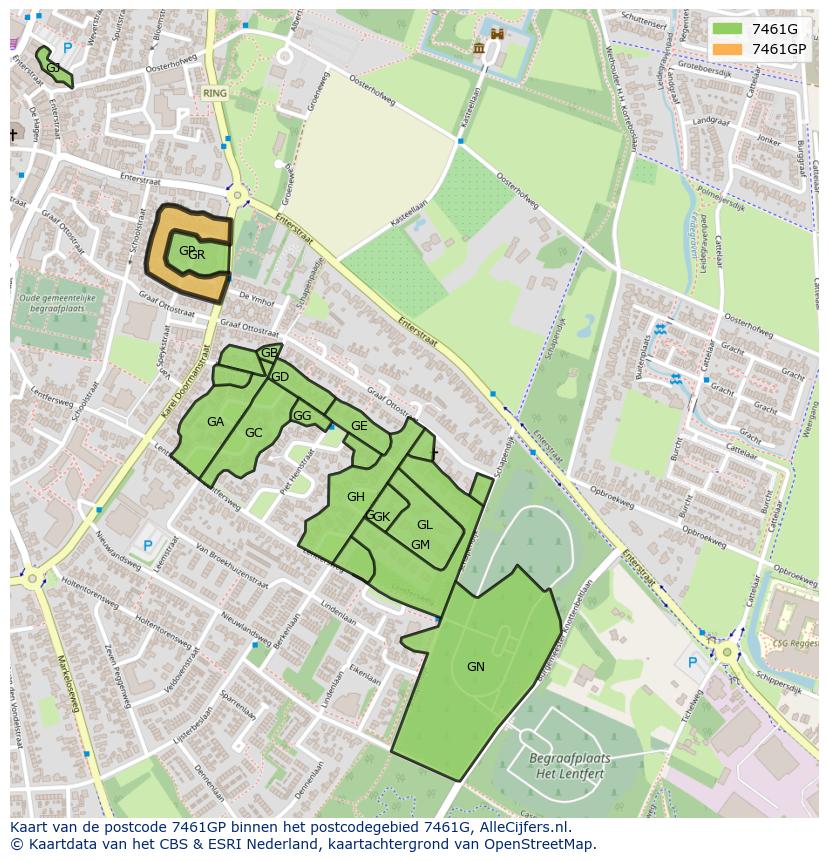 Afbeelding van het postcodegebied 7461 GP op de kaart.