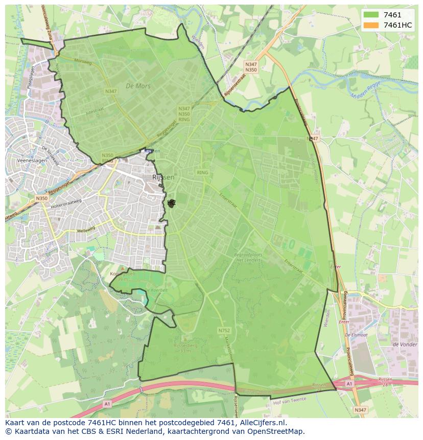 Afbeelding van het postcodegebied 7461 HC op de kaart.