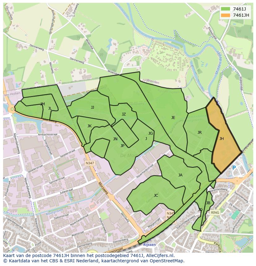 Afbeelding van het postcodegebied 7461 JH op de kaart.