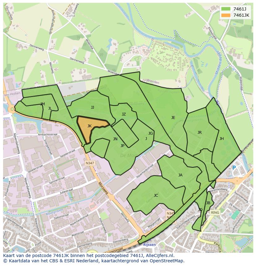 Afbeelding van het postcodegebied 7461 JK op de kaart.