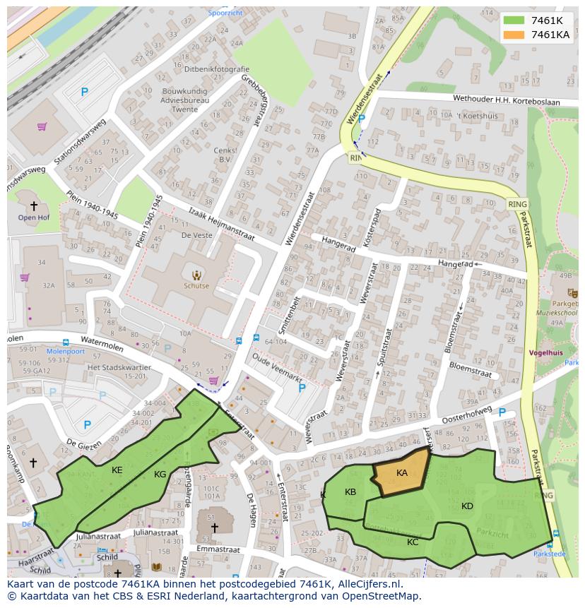Afbeelding van het postcodegebied 7461 KA op de kaart.