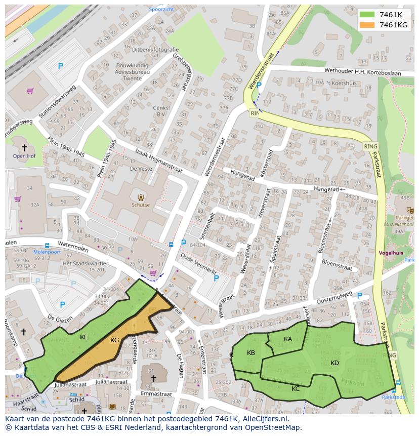 Afbeelding van het postcodegebied 7461 KG op de kaart.