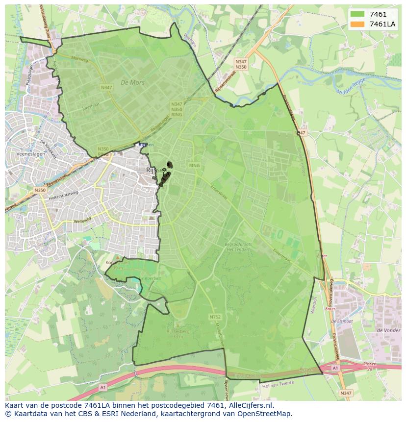 Afbeelding van het postcodegebied 7461 LA op de kaart.