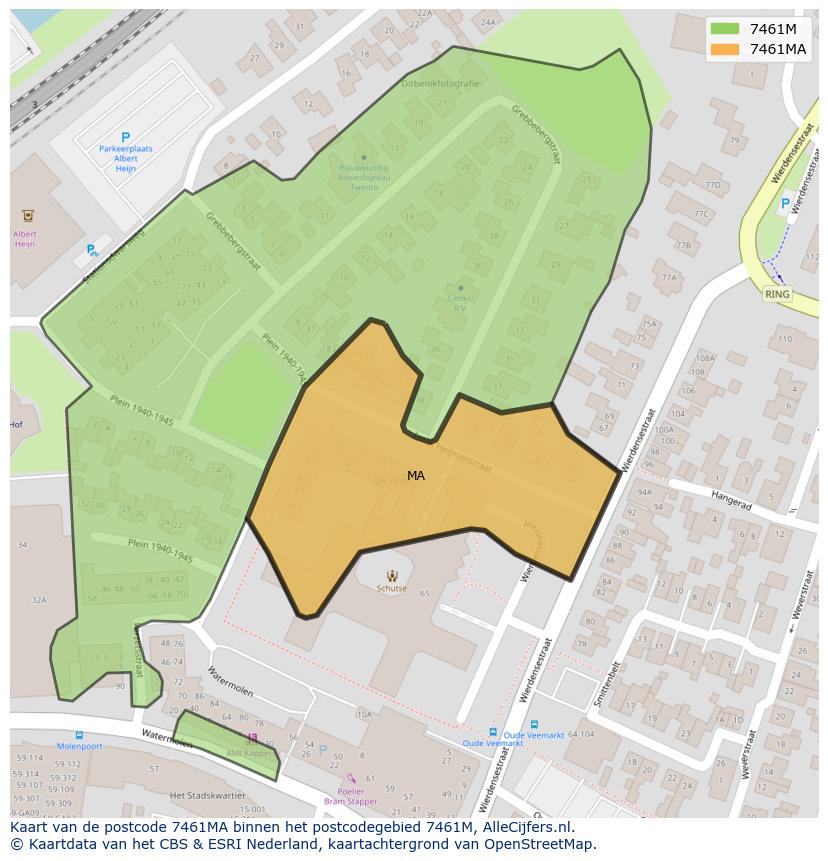 Afbeelding van het postcodegebied 7461 MA op de kaart.