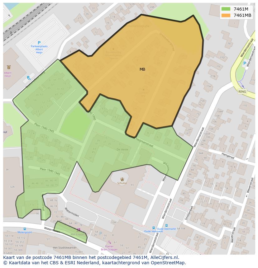 Afbeelding van het postcodegebied 7461 MB op de kaart.