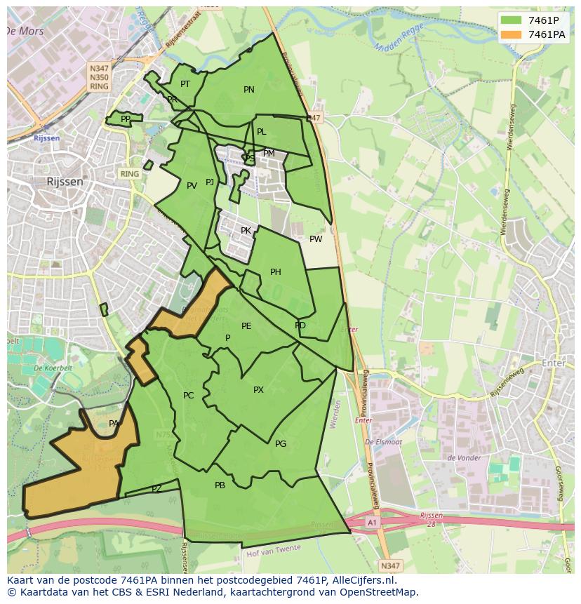 Afbeelding van het postcodegebied 7461 PA op de kaart.
