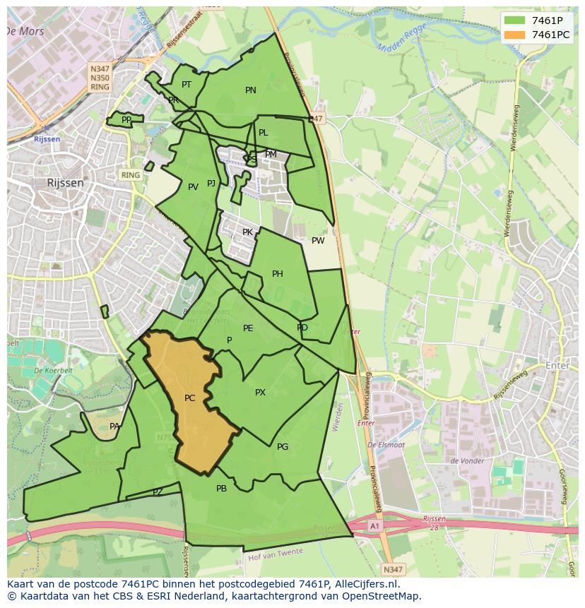 Afbeelding van het postcodegebied 7461 PC op de kaart.