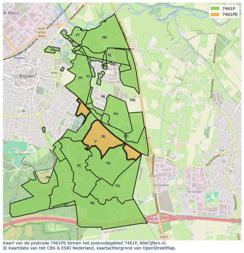 Afbeelding van het postcodegebied 7461 PE op de kaart.
