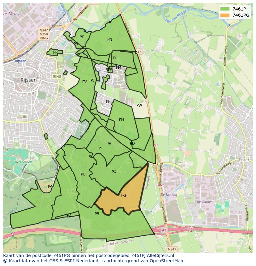 Afbeelding van het postcodegebied 7461 PG op de kaart.