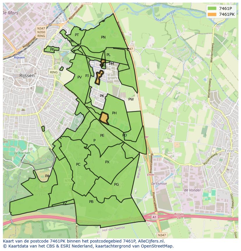 Afbeelding van het postcodegebied 7461 PK op de kaart.