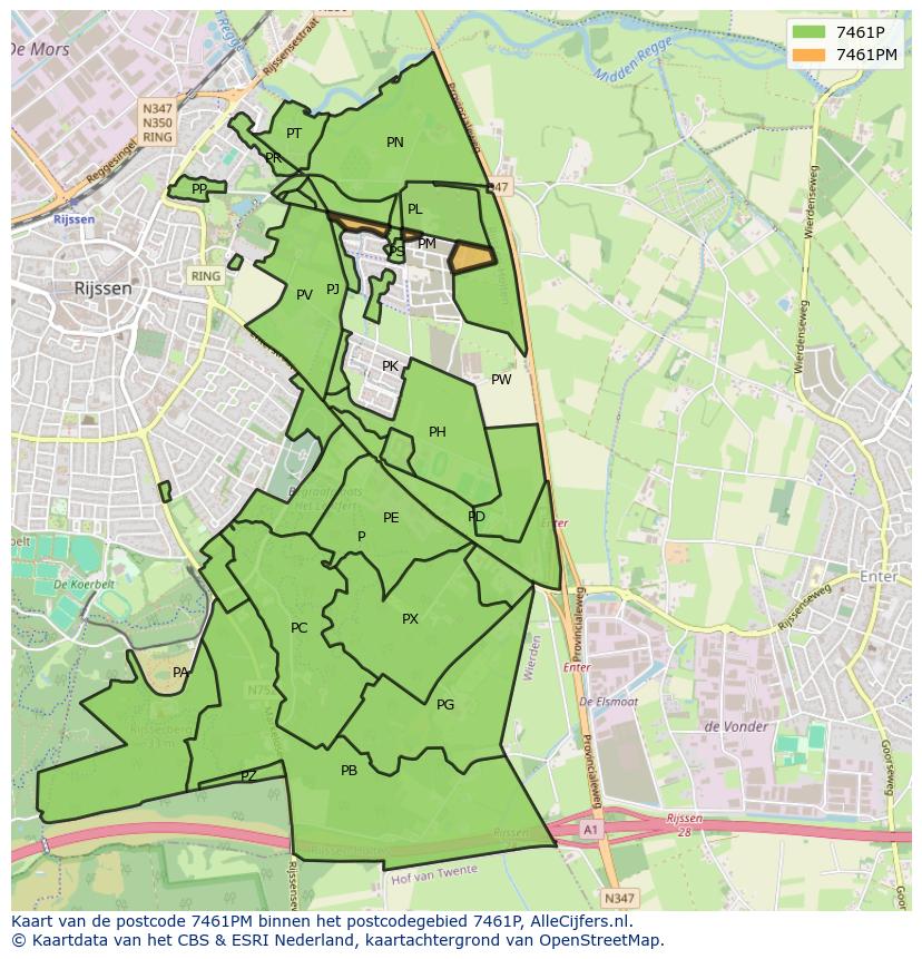 Afbeelding van het postcodegebied 7461 PM op de kaart.