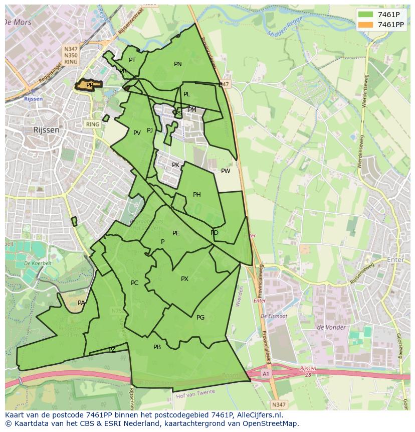 Afbeelding van het postcodegebied 7461 PP op de kaart.