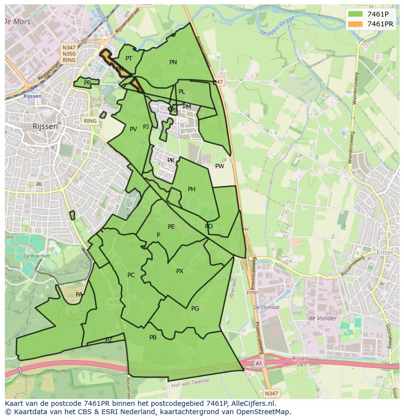 Afbeelding van het postcodegebied 7461 PR op de kaart.
