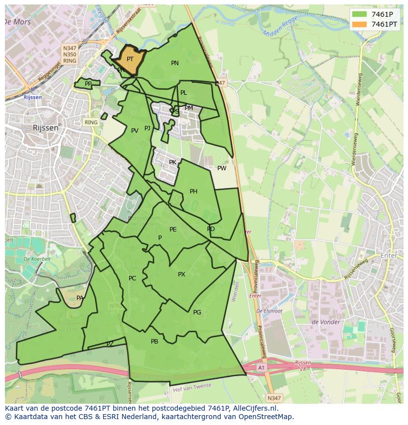 Afbeelding van het postcodegebied 7461 PT op de kaart.