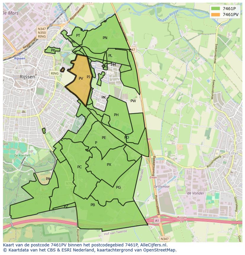 Afbeelding van het postcodegebied 7461 PV op de kaart.