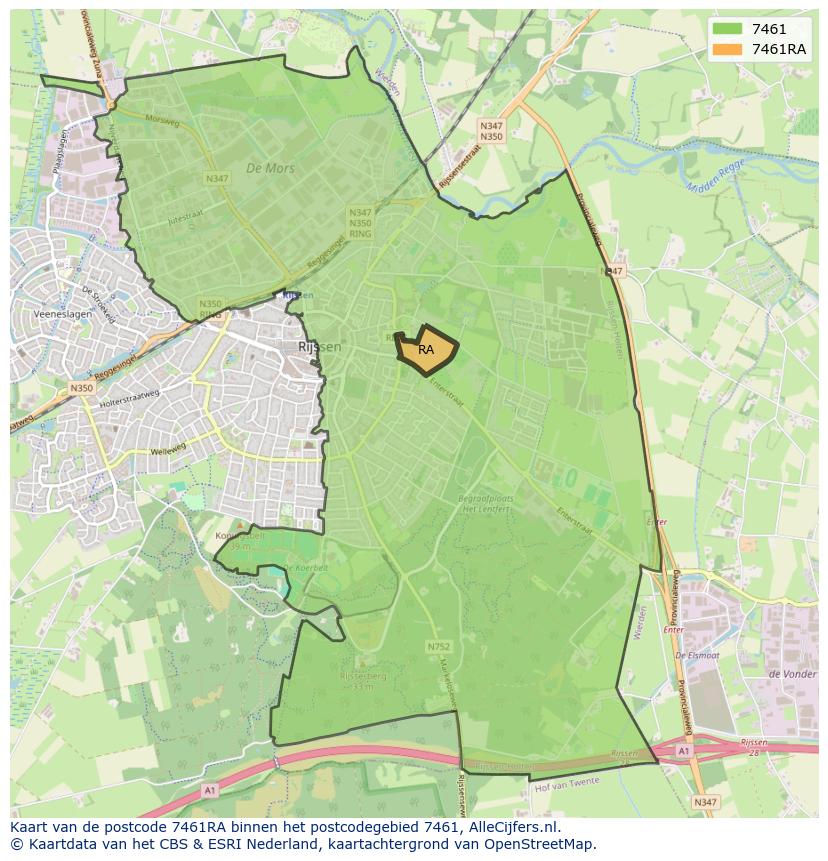 Afbeelding van het postcodegebied 7461 RA op de kaart.